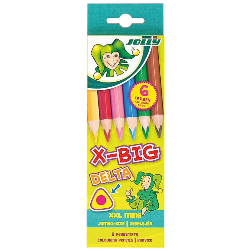 JOLLY X-GRAND Delta Crayons De Couleur - 12 Couleurs Lumineuses, Ergonomiques Et Incassables Crayons Bois Tilleul