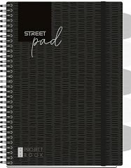 Projektni spiralni blok A4 črte z pregradami in elastiko Pukka Pad B&W