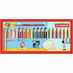 Barvice Stabilo Woody Pastel 3v1 18/1 + šilček + čopič