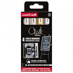 Set krednih markerjev Uni Chalk 4/1 bel, zlat, srebrn