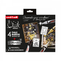 Set krednih markerjev Uni Chalk 4/1 christmas edition - črn, bel, zlat, srebrn