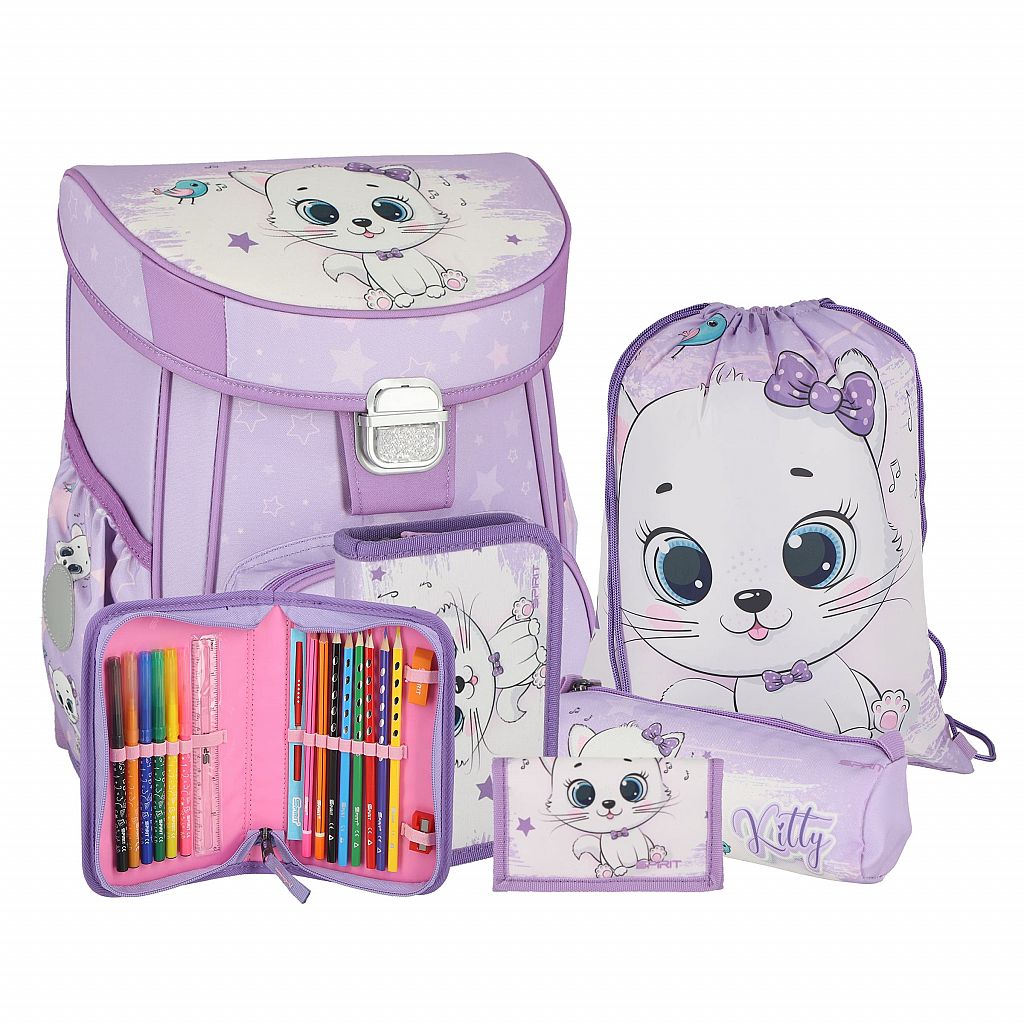5-delni šolski set za prvošolčke Spirit Vision Grey Kitty