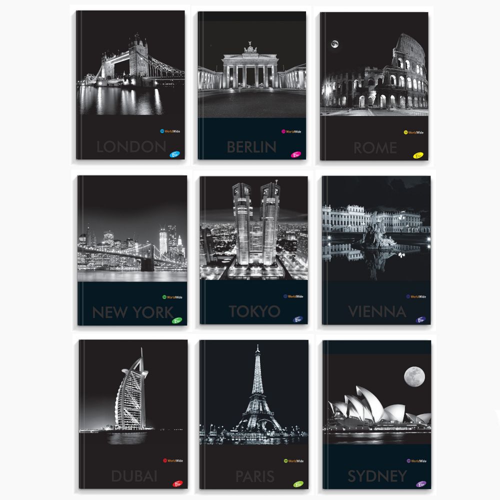 Zvezek A4 črte Elisa Cities by Night 96L s trdimi platnicami