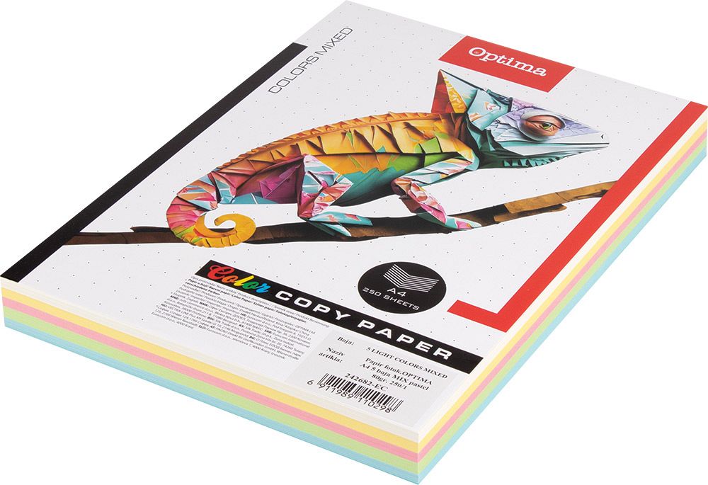 Barvni papir Optima A4 80g Pastel Mix 250/1