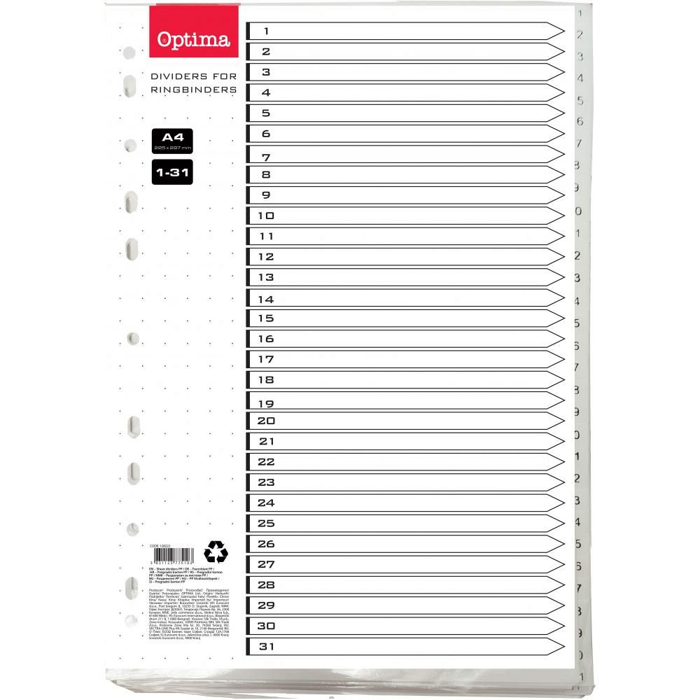 Pregradni številčni karton 1-31 Optima