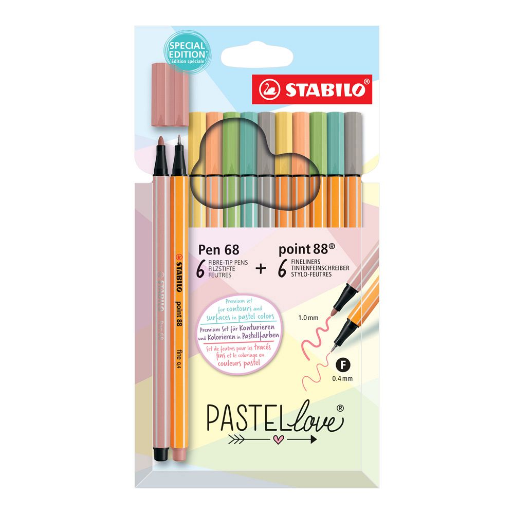 Set Stabilo Pen 68 & Point 88 Pastel 12/1