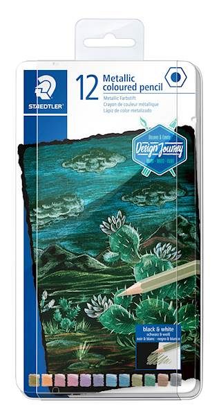 Barvice Staedtler Akvarel Design Journey Metallic 12/1 v kovinski škatli