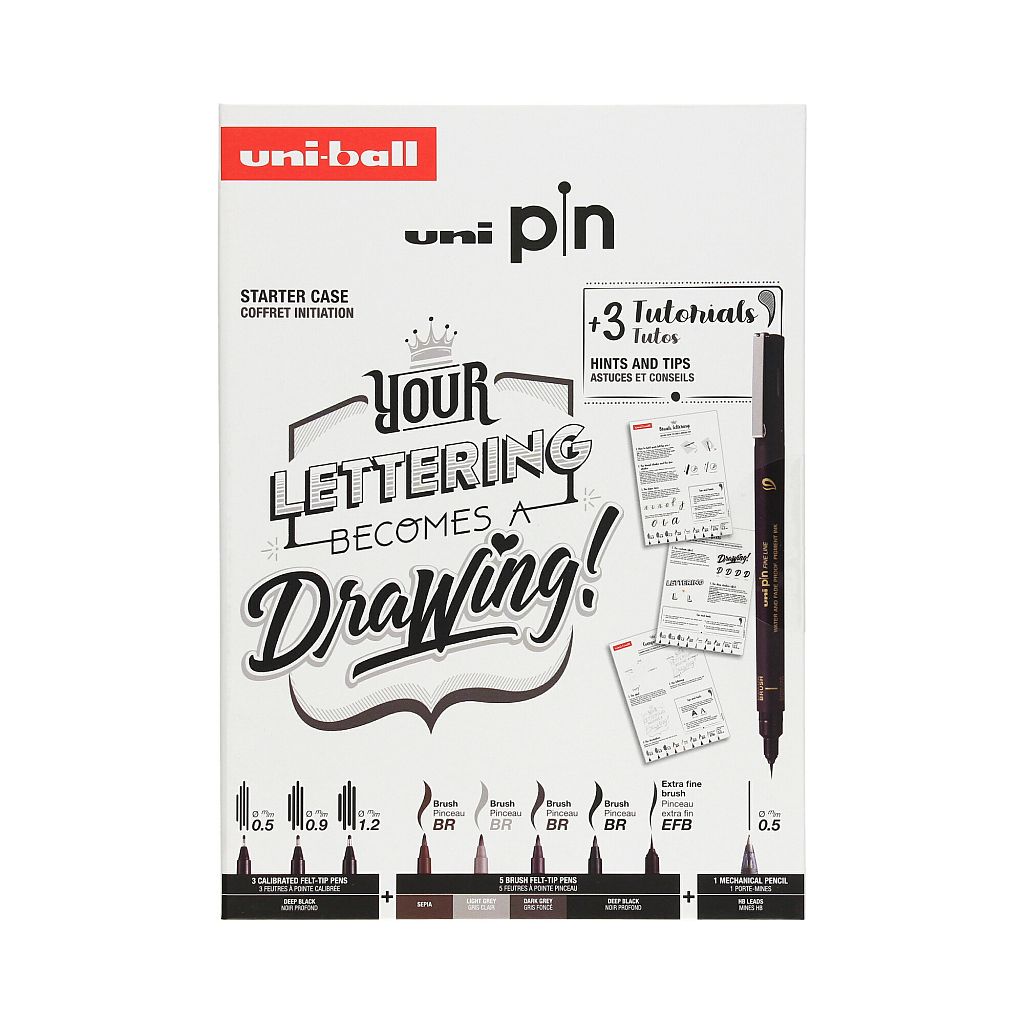 Fineliner Uni Pin Lettering Starter Case 8/1 črn (0.1mm-1.2mm)