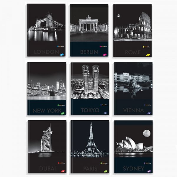 Zvezek A4 črte Elisa Cities by Night 96L s trdimi platnicami