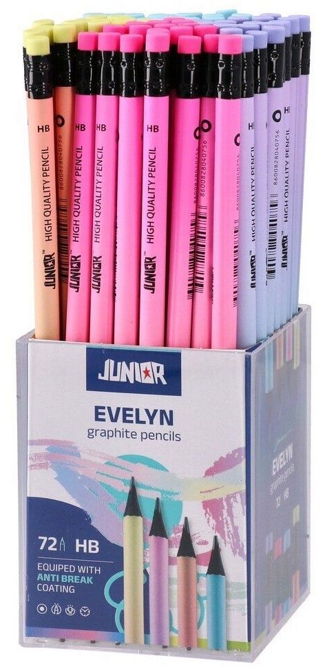 Grafitni svinčnik z radirko HB Junior Evelyn Pastel