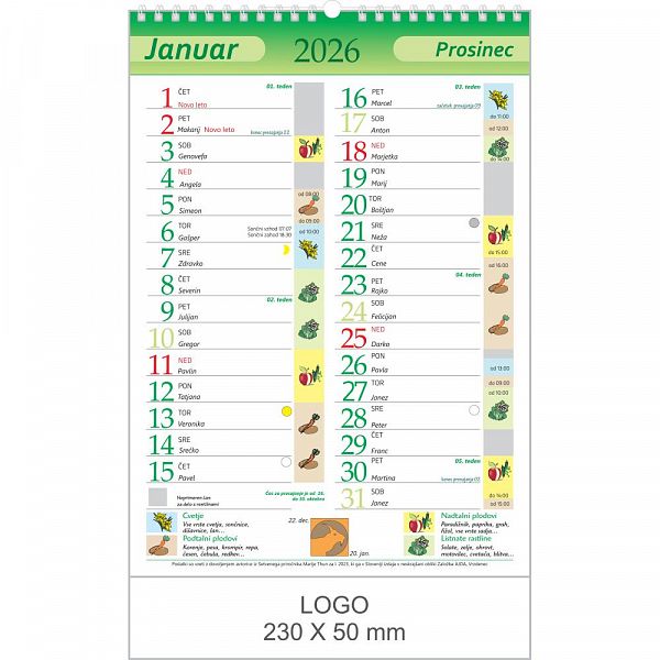 Koledar stenski 2026 EC Setveni po Mariji Thun