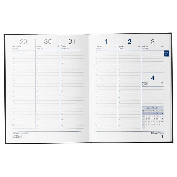 Tedenski poslovnik z datumi 2026 Rhea Bordo