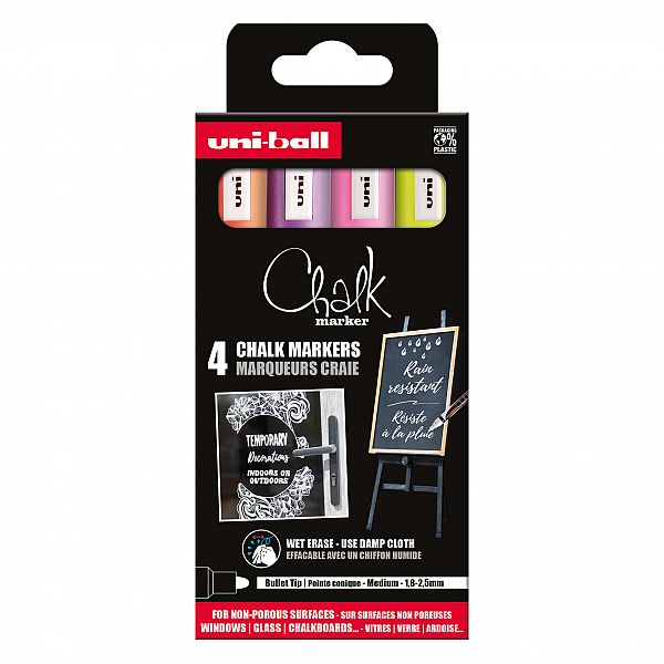 Set krednih markerjev Uni Chalk 4/1 fluo