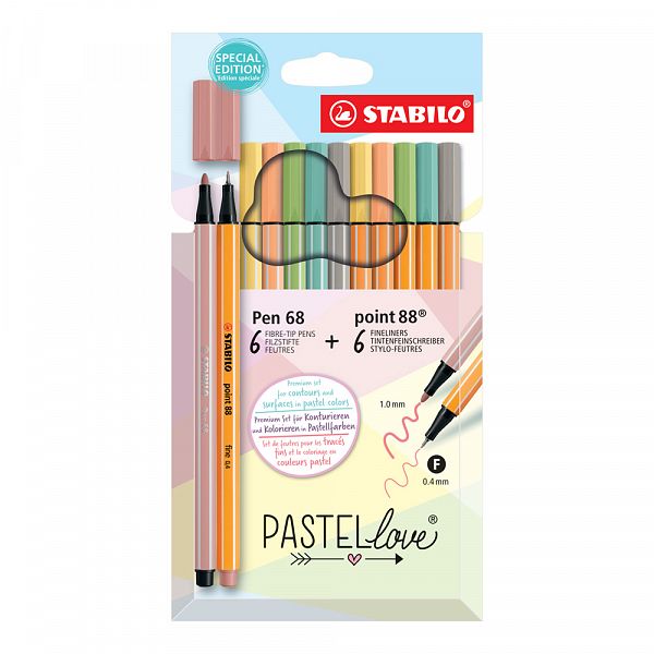 Set Stabilo Pen 68 & Point 88 Pastel 12/1