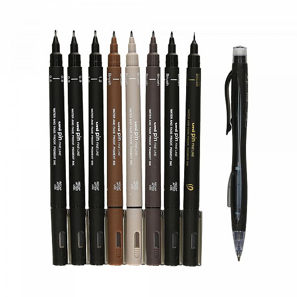 Fineliner Uni Pin Lettering Starter Case 8/1 črn (0.1mm-1.2mm)